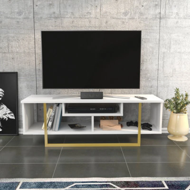 Image of Decorotika Astona TV Stand TV Unit For Tvs Up To 55" White And Gold