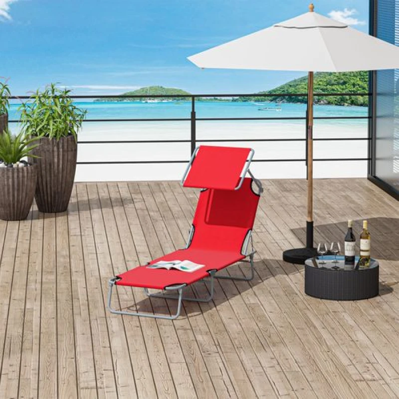 Image of Outsunny Reclining Sun Lounger Chair - Red, Red 84B-001RD
