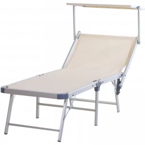 Image of Outsunny Outdoor Sun Lounger w/ Overhead Canopy Aluminium Adjustable Back Texteline Seat Foldable Reclining Garden Park Beach Beige