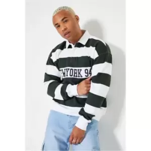 Image of I Saw It First Forest Green Mens Heavyweight Embroidered Stripe Fleeceback Polo - Green