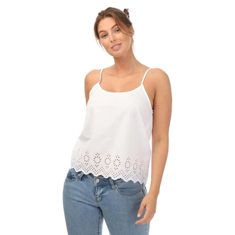 Image of Only Lou Life Broderie Anglaise Cami Top - White White 8