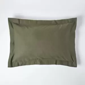 Image of Khaki Green Linen Oxford Pillowcase, Standard - Green - Homescapes