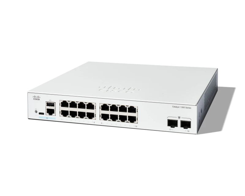Image of Cisco Cisco Catalyst 1300-16T-2G Managed Switch, 16 Port GE, 2x1GE SFP, Limited Lifetime Protection (C1300-16T-2G) C1300-16T-2G