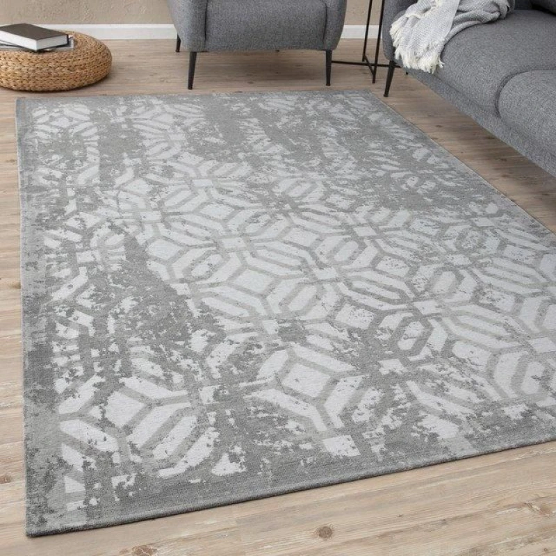 Image of THE RUGS Washable Rugs for Living Room Kitchen Bedroom Geometric Design Grey Machine Washable Area Rugs & Runners 6932 Size: 160cm x 230cm Grey Un