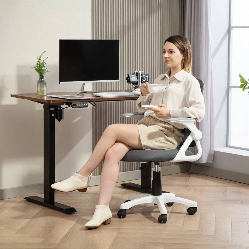 Image of HOMCOM HOMCOM Breathable Mesh Office Desk Chair with Flip-up Armrests for Home/Office in Grey Grey One Size Unisex 5063603268296