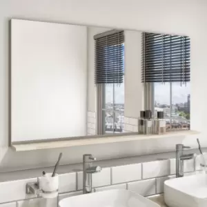 Image of Large Oak Bathroom Mirror with Shelf 1200 x 650mm - Boston