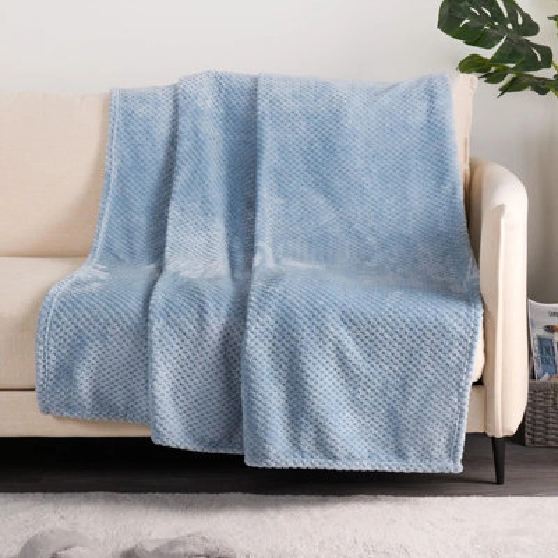 Image of OHS OHS Luxury Large Waffle Honeycomb Mink Warm Throw in Blue Size: 150cm x 200cm Blue 150cm x 200cm Unisex 5027434180035
