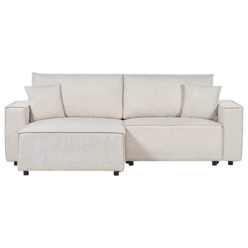 Image of Beliani Sofa Bed 3 Seater Karila Fabric Light Beige With Storage Right Hand