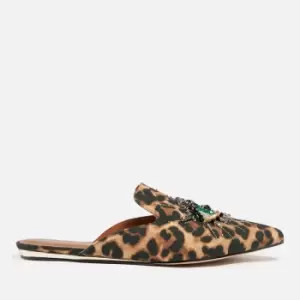 Image of Kurt Geiger London Olive Leopard-Print Embellished Canvas Mules - UK 5