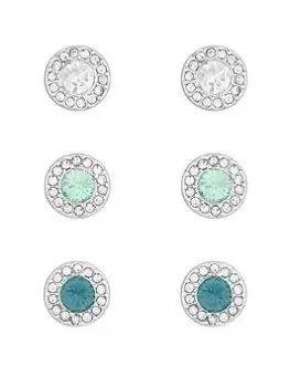 Image of Mood Two Tone Cubic Zirconia Coloured Crystal Halo Stud Earrings - Pack Of 3