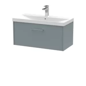 Image of Hudson Reed Juno 800mm Wall Hung Single Drawer Vanity & Thin-Edge Basin - Coastal Grey