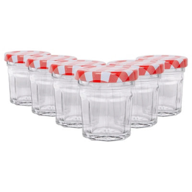 Image of Argon Tableware Glass Jam Jars With Red Gingham Lids - 30ml - Pack Of 6