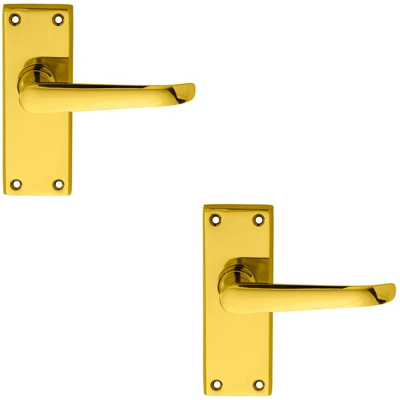 Image of Loops 2x PAIR Straight Victorian Handle on Latch Backplate 150 x 42mm Polished Brass Metallics