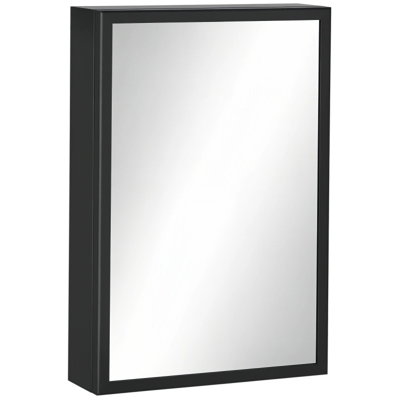 Image of kleankin Wall Mounted Bathroom Cabinet with Mirror and Storage Shelves, Black 834-532V00BK