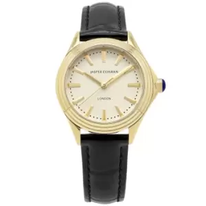 Image of Ladies Jasper Conran London 32mm Watch with a Champagne Dial and a Black Leather strap
