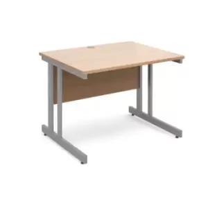 Image of Office Desk Rectangular Desk 1000mm Beech Tops With Silver Frames 800mm Depth Momento