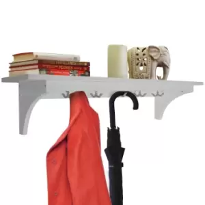 Image of Techstyle Medford 90Cm Wall Storage Shelf With 5 Hooks / Hallway Coat Rack / Towel Shelf White