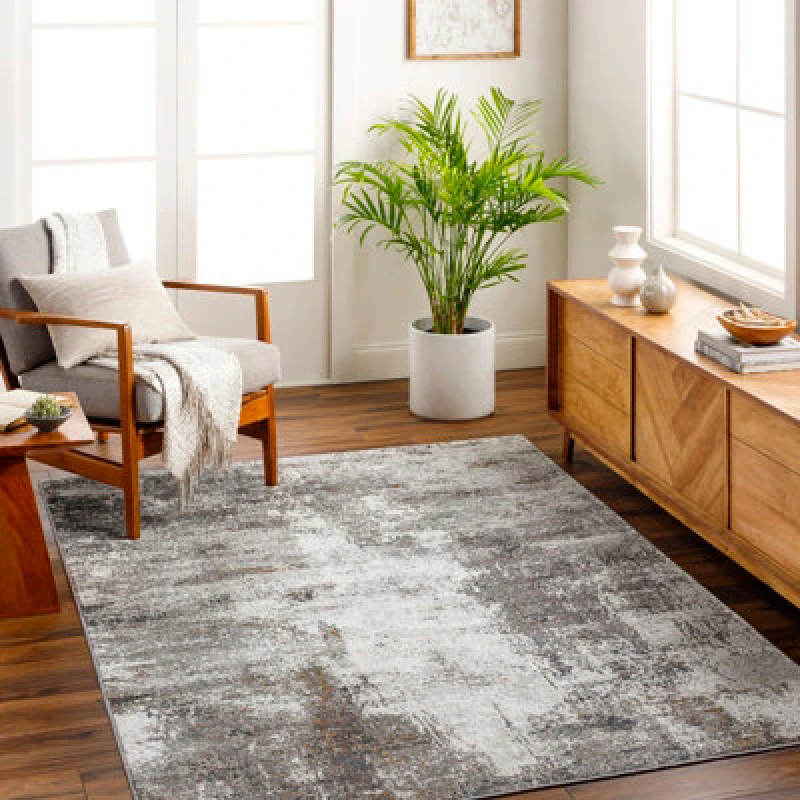 Image of Livabliss Abstract Modern Marble Charcoal Maylene Area Rug 120 X 170 Cm - Easy Care, Non Shedding, Ideal For Living Room & Bedroom