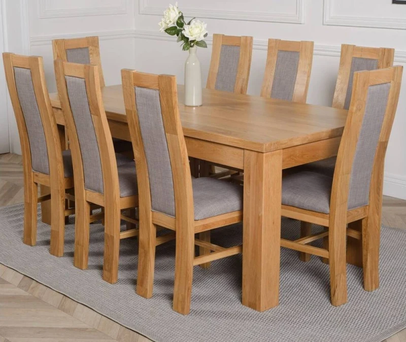 Image of Thats Furniture Dakot 182 x 92cm Oak Large Dining Table & 8 Stanford Chairs in Brown Size: 182 x 92cm Brown Unisex 182 x 92 cm