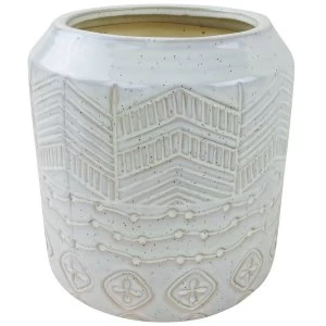 Image of White Herringbone Textured Stoneware Planter 20cm
