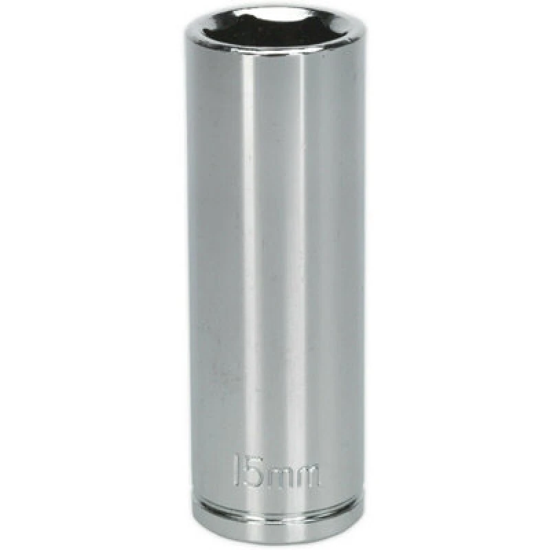 Image of Loops 15mm Chrome Plated Deep Drive Socket - 3/8" Square Drive High Grade Carbon Steel Metallics