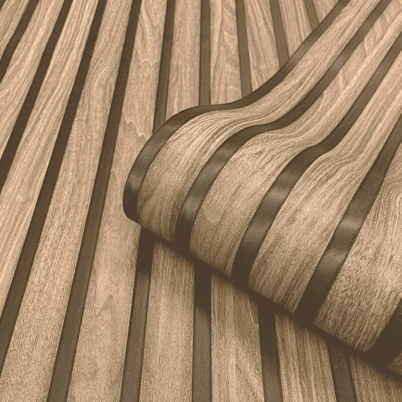 Image of Belgravia Decor Wood Slat Textured Walnut Wallpaper Brown