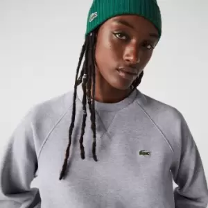Image of Lacoste Womens Crew Neck Cotton Blend Sweatshirt Size 10 Grey Chine