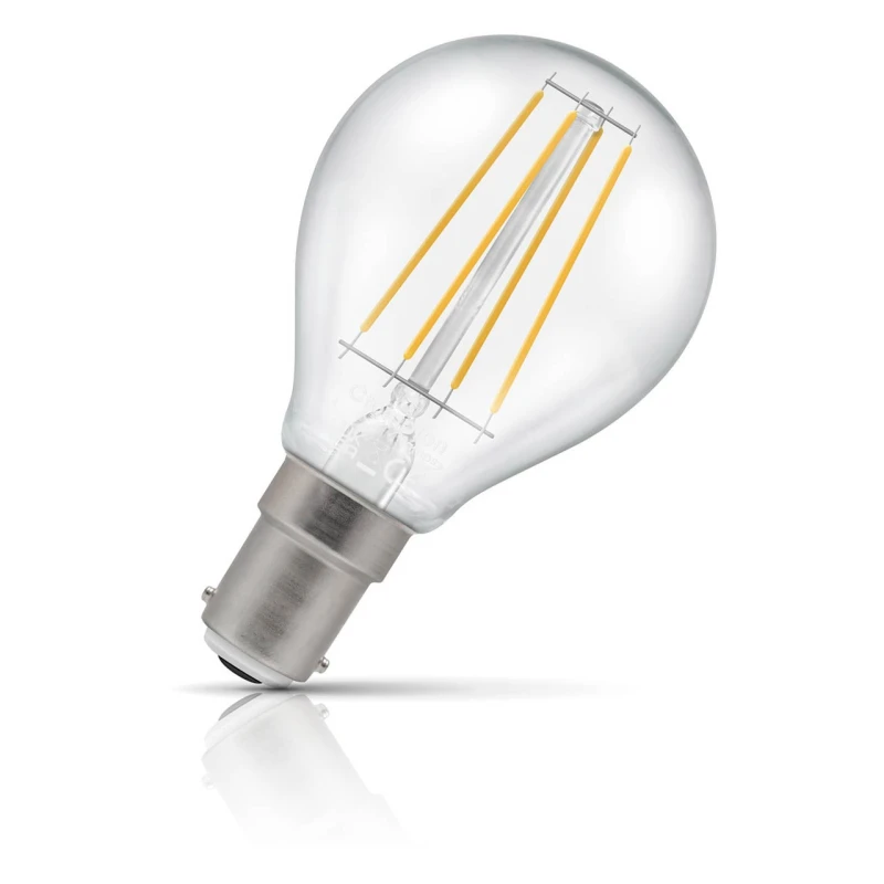 Image of Crompton LED Golfball Light Bulb B15 4.2W Dim Filament Warm White 2700K Round Small Bayonet Clear