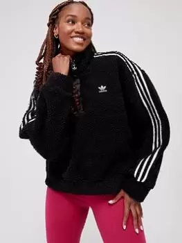 Image of adidas Originals Half Zip Fleece Shearling Sweatshirt - Black/White, Size 8, Women