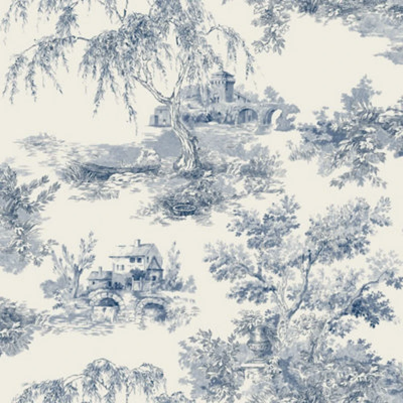 Image of Grandeco French Vintage Toile Trees Smooth Wallpaper - Blue Blue