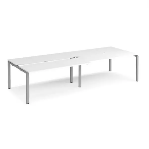 Image of Adapt Bench Desk 4 Person Rectangular Desks 3200mm With Sliding Tops White Tops With Silver Frames 1200mm Depth Adapt White STE3212-S-WH