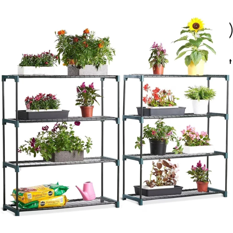 Image of VonHaus 4 Tier Greenhouse Shelving Green