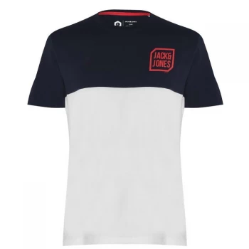 Image of Jack and Jones Half Logo Chest T Shirt - Wht/Sky/red