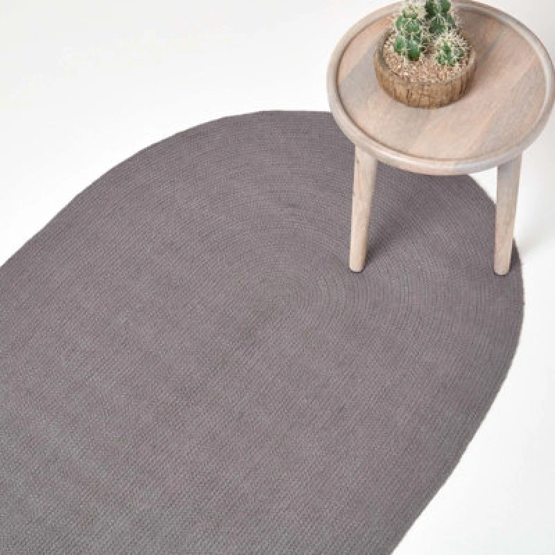 Image of Homescapes Grey Handmade Woven Braided Oval Rug, 50 X 80 Cm