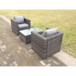 Image of Fimous 2 Seater Outdoor Dark Grey Rattan Lounge Complete Sofa Set with Oblong Coffee Table