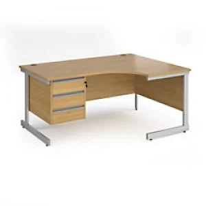Image of Dams International Right Hand Ergonomic Desk with 3 Lockable Drawers Pedestal and Oak Coloured MFC Top with Silver Frame Cantilever Legs Contract 25 1