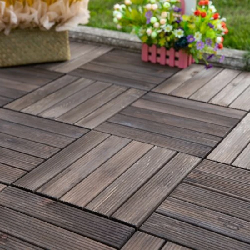 Image of Outsunny 27pc Floor Tiles Interlocking Solid Wood DIY Deck Tiles Outdoor Black 844-325BK