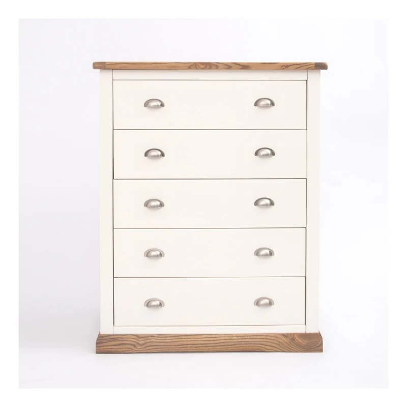 Image of Cabinet Bits Tropea 5 Drawer Chest of Drawers Chrome Cup Handle in Off-White Off-White Unisex
