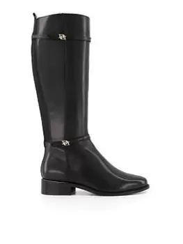 Image of Dune London Tap Leather Buckle Trim High Boot, Black, Size 4, Women