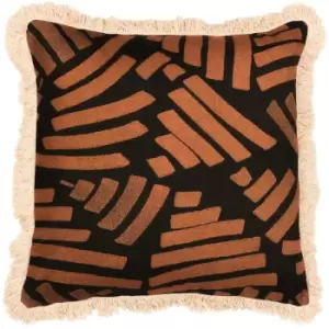 Image of Oromo Blocks Fringed Cushion Cover, Brown, 45 x 45cm - Paoletti