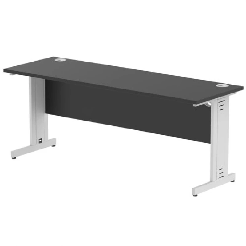 Image of Impulse Impulse 1800 x 600mm Straight Office Desk Black Top Silver Cable Managed Leg IRDW186SBLK