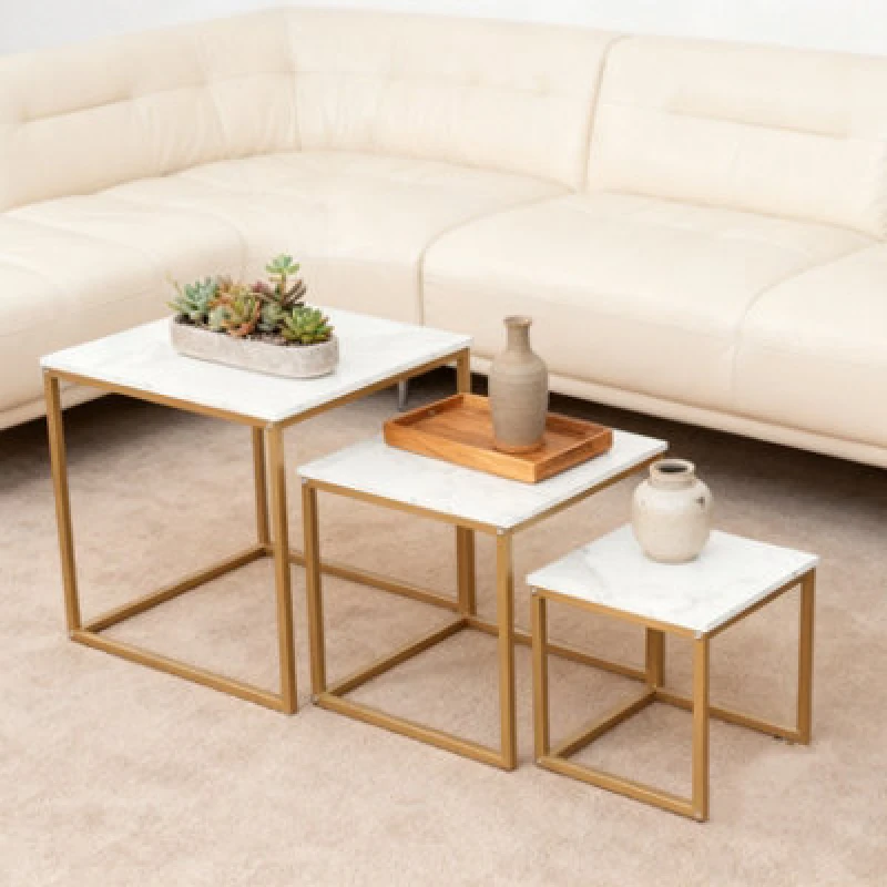 Image of Alivio Space-Saving Nesting Coffee Table Set for Home & Office (3 PC ) in White White Unisex