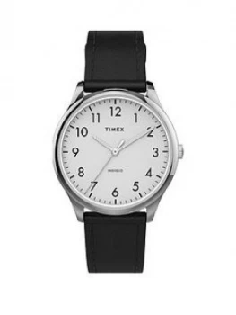 Image of Timex Timex White And Silver Detail 32Mm Dial Black Leather Strap Watch
