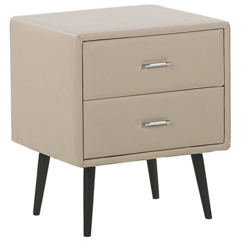 Image of Beliani 2 Drawer Bedside Table Essonne Faux Leather Beige