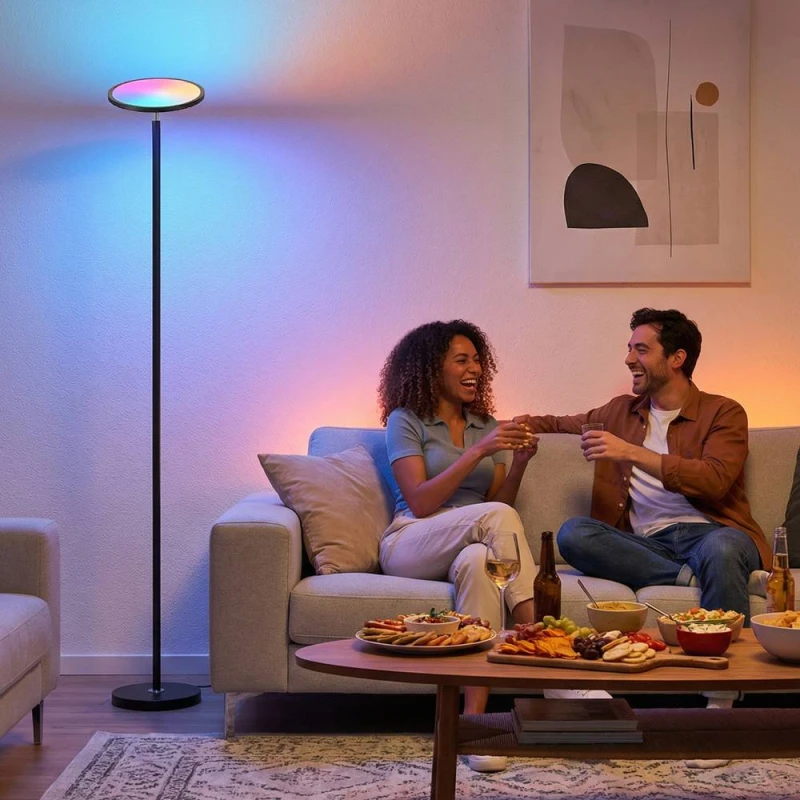 Image of HOMCOM Uplighter Floor Lamp with Tuya App & Music Sync for Bedroom, Black Size: Large Black Unisex Large