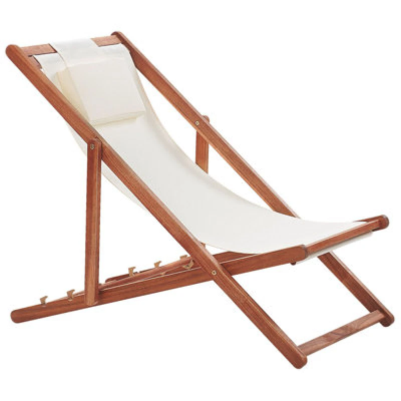 Image of Beliani Folding Deck Chair Avellino Acacia Wood Off-White