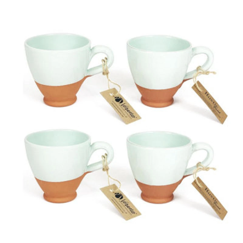 Image of Verano Spanish Ceramics Rustic Pastel Half Dipped Terracotta Kitchen Set Of 4 Everyday Cups Pale Green 9.5Cm