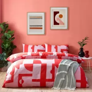 Image of Manhatten Reversible Duvet Cover and Pillowcase Set Pink