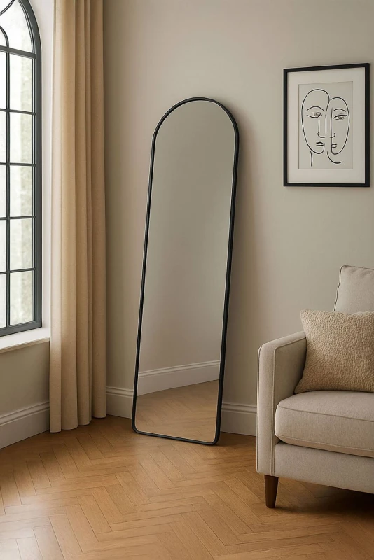 Image of Neo Full Length Mirror with Metal Frame Wall Mounted Free Standing Floor in Black Unisex
