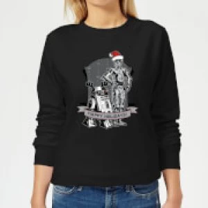 Image of Star Wars Happy Holidays Droids Womens Christmas Sweatshirt - Black